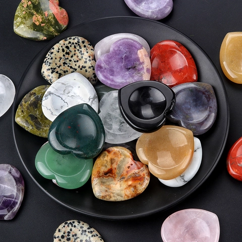 Natural Heart Shaped Worry Stone Polished Gemstone Thumb Pocket Palm Healing Crystal For Stress Relief Meditation Decor