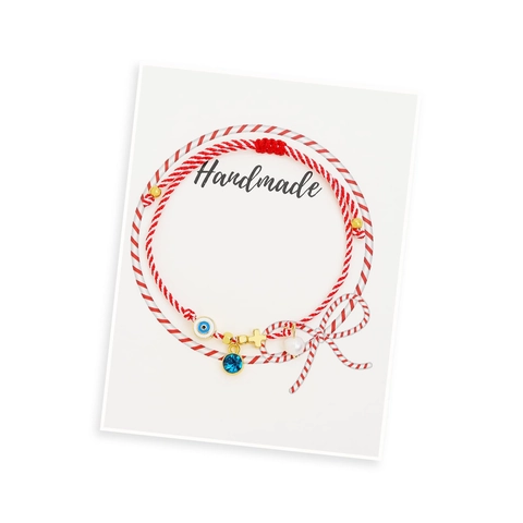 Pulsera Tejida Cruz Ojo Turco Acero Inoxidable Con Perla Artificial Imitación Cristal Charms Hecha A Mano Ajustable Joyería Moda Mujer