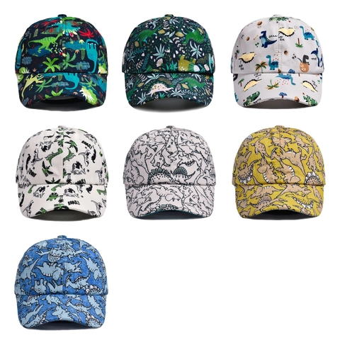 Kids Dinosaur Printed Baseball Cap Cotton Sun Protection Adjustable Hat For Boys Girls Outdoor Quick Dry Sunshade Cap