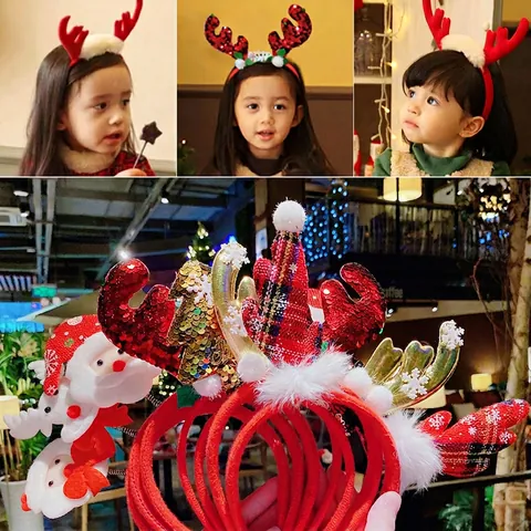 Weihnachten Stirnband Rentier Geweih Weihnachtsmann Schneemann Party Haarschmuck Plüsch Pailletten Urlaub Dekor