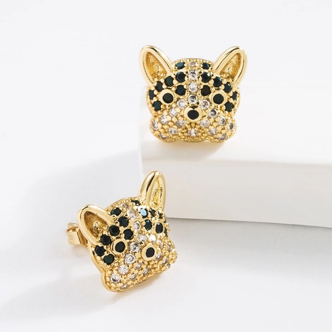 Tier Giraffe Leopard Kopf Stecker Ohrringe Kupfer 18K Vergoldet Zirkonia Elegant Luxus Schmuck Für Damen