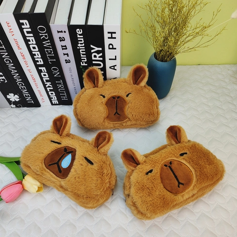 Capybara Plush Pencil Case Cartoon Animal Stationery Storage Bag Soft Large Capacity Cute Desktop Organizer Makeup Pouch