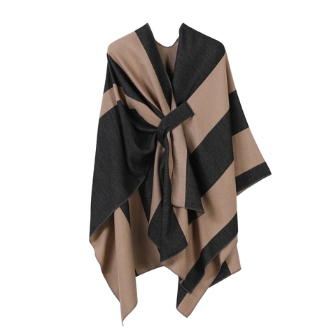 Französisch Elegantes Gestreiftes Farbblock Cape Schal Für Damen Mehrzweck Doppelseitiger Geschlitzter Poncho Wrap Für Reise Urlaub