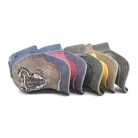 Cappello Da Baseball In Cotone Lavato Vintage Con Ricamo Teschio Di Toro Stile Usurato Regolabile Unisex