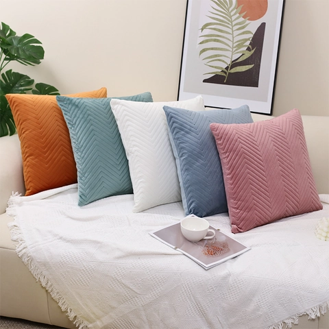 Moderne Samt Kissenbezüge Chevron Gesteppt Wellenmuster Weich Kissenhülle Für Sofa Schlafzimmer Dekoration Unsichtbarer Reißverschluss