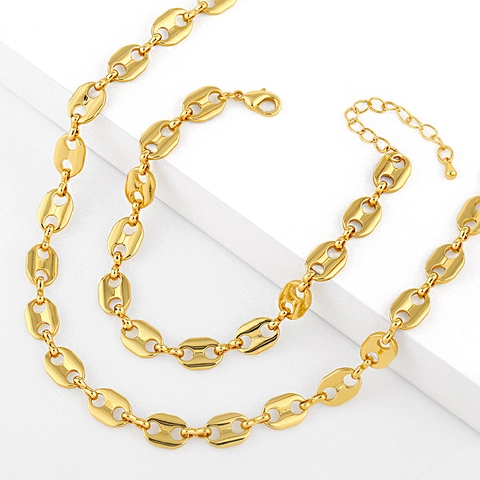 Coffee Bean Pig Nose Link Chain Necklace And Bracelet 18K Gold Plated Copper Hip Hop Retro Jewelry For Women