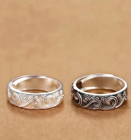 Vintage Xiangyun Cloud Embossed Open Ring Copper Thai Silver Style Adjustable Finger Jewelry For Men And Women