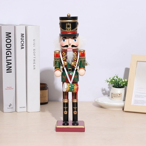 Traditional Wooden Nutcracker Soldier Figures Hand Painted King Drummer For Christmas Home Desktop Decor Festive Gift