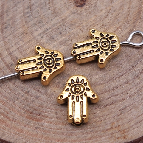 Antik Stil Hamsa Hand Legierung Perlen Mit Augen Detail Für DIY Schmuckherstellung Spacer Komponenten
