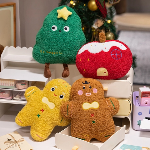 Χριστουγεννιάτικο Λούτρινο Μαξιλάρι Gingerbread Man Σχήμα Δέντρου Μαλακό Βελούδο Διακοσμητική Κούκλα Δώρο Γιορτών Σπίτι
