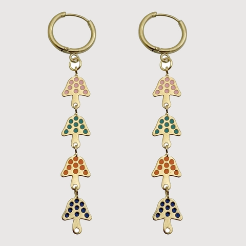 Colorful Mushroom Drop Earrings Stainless Steel Gold Plated Enamel Stacked Polka Dot Tassel Sweet Jewelry For Women
