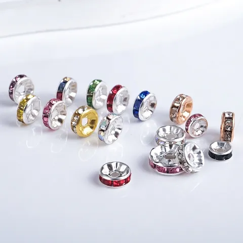 Rondelle Spacer Beads Rhinestone Inlaid Brass Metal DIY Jewelry Making Findings For Bracelet Necklace