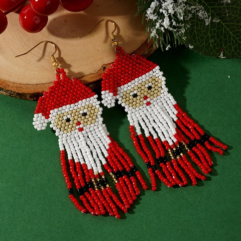 Weihnachtsmann Weihnachts Ohrringe Handgefertigte Gewebte Glasperlen Fransen Quaste Mit Edelstahl Ohrstecker Festlicher Schmuck