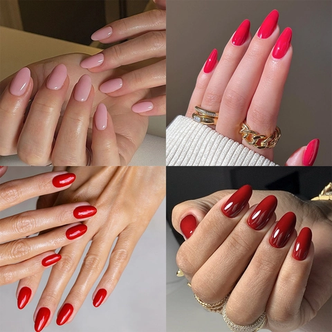 Solid Color Glossy Press On Nails Short Round Artificial False Nail Tips Elegant Manicure For Women High Shine Finish