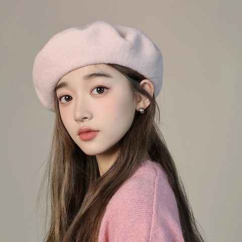 Women Wool Beret Hat Solid Color Warm Vintage French Painter Hat For Autumn Winter