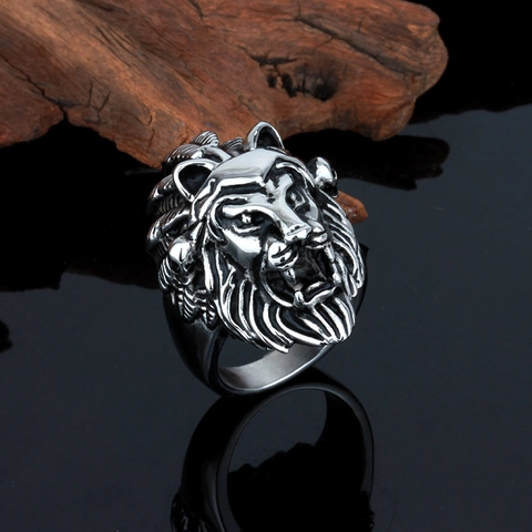 Lion Head Ring Stainless Steel Indian War Bonnet Headdress Punk Rock Hip Hop Biker Silver Tone Jewelry For Men