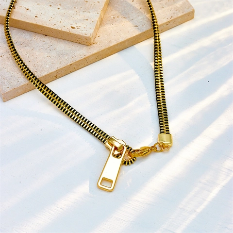 Zipper Chain Necklace Titanium Steel Gold Plated Punk Streetwear Style Clavicle Choker For Women