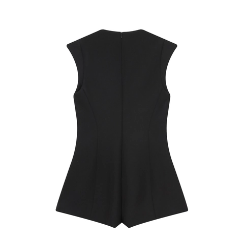 Combishort Sans Manches Avec Boutons En Strass Noir Coupe Ajustée Élégante Combinaison Courte Pour Femme Soirée