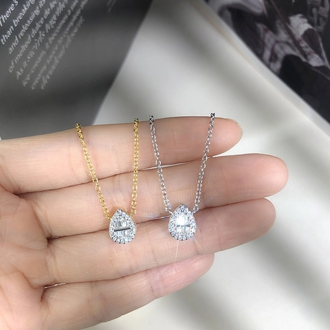 Luxury Teardrop Pendant Necklace For Women Copper Zirconia Split Color 14K Gold Platinum Plated Elegant Adjustable Jewelry Gift