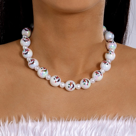 Collar De Cuentas De Muñeco De Nieve Navidad Perla Artificial De Imitación Cuentas De Acrílico Para Mujeres