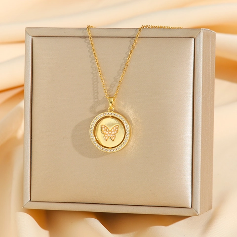 Roterende Vlinder Hanger Ketting Roestvrij Staal Micro Ingelegd Zirkoon Schelp Sleutelbeen Ketting Sieraden Voor Vrouwen