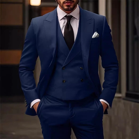Men's Suit Jacket Vest And Pants Peak Lapel Single Breasted Plus Size Business Wedding Banquet Groom Slim Fit Professional