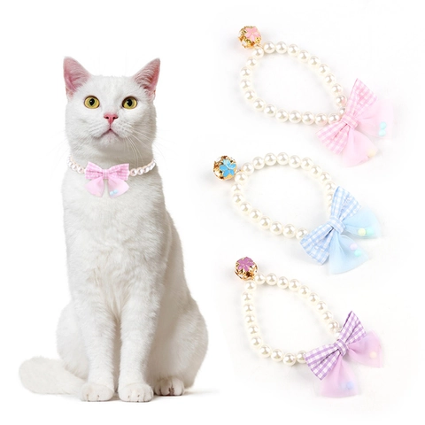 Collana Di Künstliche Perle Artificiali Per Animali Domestici Pendente Cuore Strass Fiocco Regolabile Per Gatti Cani Piccoli Accessori