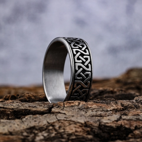 Anillo De Tótem Vikingo Con Nudo Celta De Acero Inoxidable Banda Punk Retro Para Hombres Mujeres Joyería De Regalo