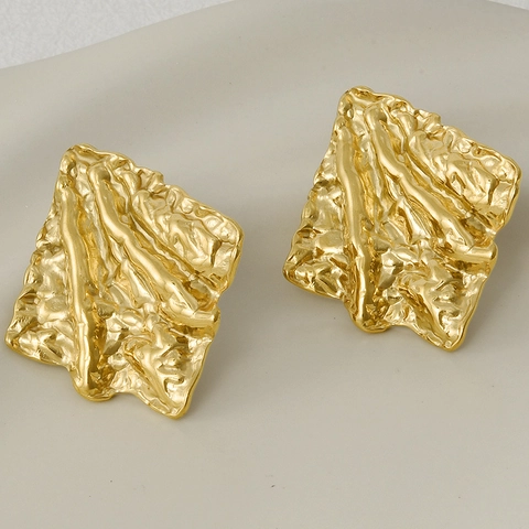 Irregular Wrinkled Stud Earrings 304 Stainless Steel 18K Gold Plated Lava Texture Minimalist Artistic Jewelry For Women