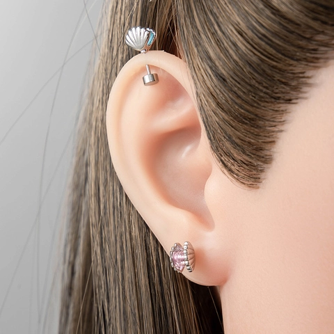 Pendientes De Cartílago Hélix Con Forma De Concha Acero De Titanio Circón Incrustación Colorida Joyería De Piercing Para Mujer