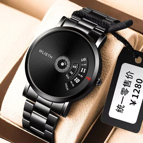 Reloj De Cuarzo Para Hombre Creativo Con Esfera De Disco Giratorio Impermeable Minimalista Correa De Malla De Acero