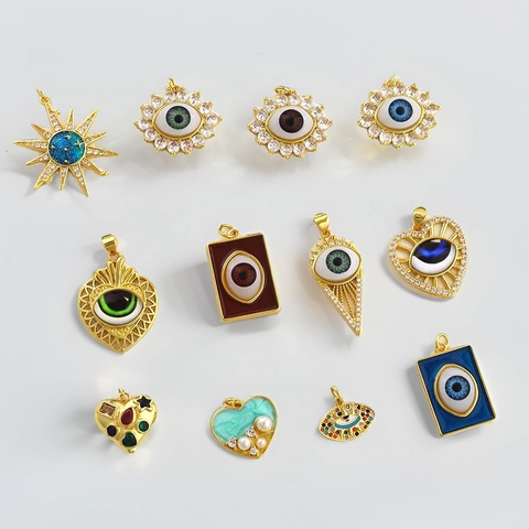 Ciondoli Malocchio In Rame Placcato Oro Con Zircone Smalto DIY Creazione Di Gioielli Per Collana Bracciale