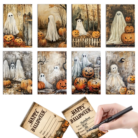 Vintage Halloween Einladungskarten Geist Kürbis Thema Partyzubehör Doppelseitige Papier Grußkarten