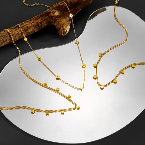 Elegant Titanium Steel Necklace Multiple Heart Star Pendants Fashion Clavicle Chain For Women Minimalist Jewelry