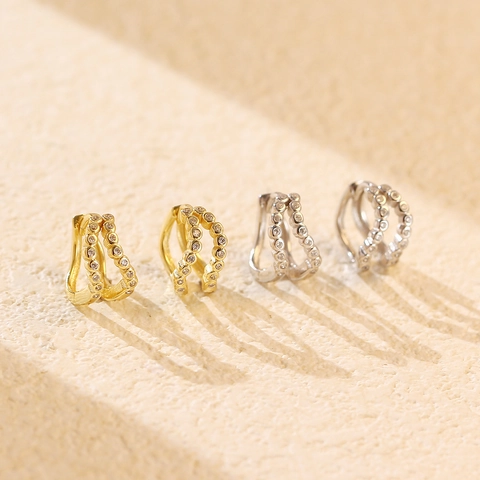 925 Sterling Silver Double Layer Line Huggie Earrings For Women Sparkling Rhinestone Geometric Hoop Earrings Fashion Jewelry
