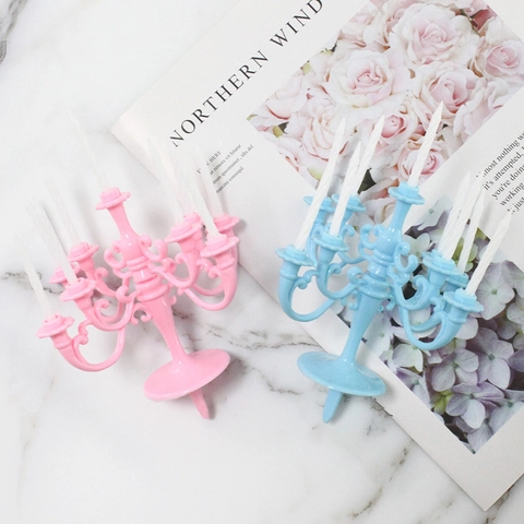 European Retro Candelabra Cake Topper Multi-Arm Plastic Decoration For Birthday Party Ornament Included Candles