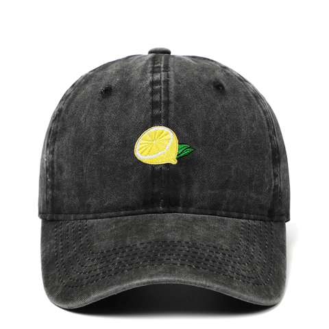 Casquette De Baseball En Coton Lavé Rétro Broderie Citron Visière Solaire Extérieur Décontracté Unisexe Réglable