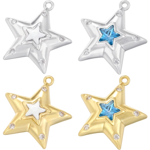 Pendentif Étoile Cuivre Laiton Zircon Émail Charme Pentagramme Accessoire De Création De Bijoux Mode Pour Femmes DIY