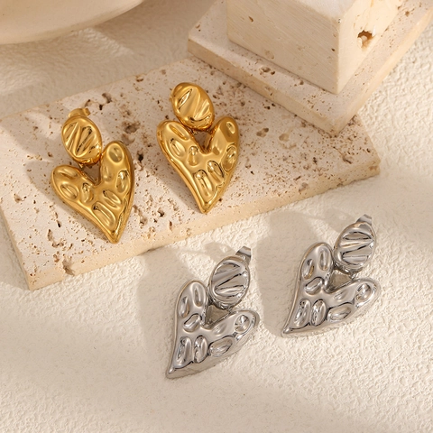 Pendientes De Corazón Con Textura Irregular Acero Inoxidable Joyería Moderna Geométrica De Moda Para Mujer