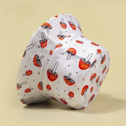 Cappello Alla Pescatora Con Stampa Di Funghi Tela Di Cotone Protezione Solare Outdoor Per Donne