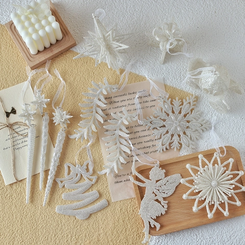 Addobbi Natalizi Appesi Champagne Glitter Plastica Fiocco Di Neve Angelo Stella Strumenti Musicali Per Albero Natale