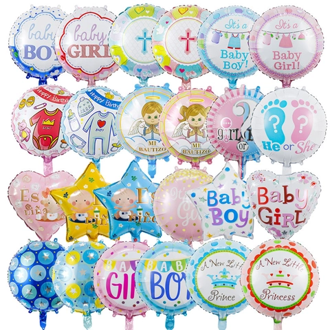 Aluminum Foil Balloons For Baby Shower Gender Reveal Party Decoration Baptism Theme Boy Girl Newborn Round Heart Star