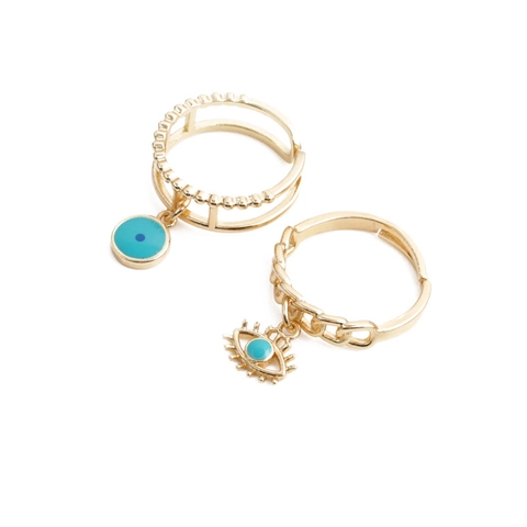 Anillo Ojo Turco Cobre Chapado En Oro Circonita Colorida Micro Pave Ajustable Joyería Boho