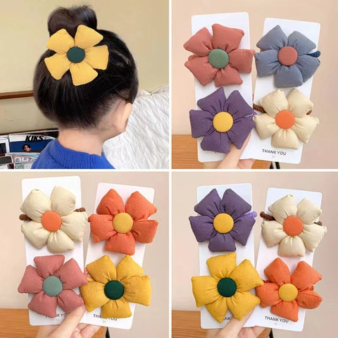 Flower Hair Ties Fabric Sunflower Ponytail Holder Elastic Hair Bands Cute Sweet Headwear Accessories For Kids Girls Toddlers