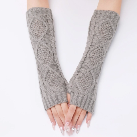 Knitted Arm Sleeves For Women Men Argyle Pattern Cable Knit Fingerless Gloves Winter Warm Wrist Covers Long Hand Warmers