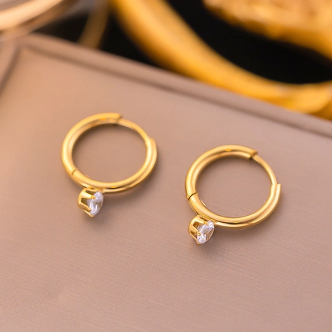 Französische Creolen Aus Titanstahl Mit Rundem Funkelndem Zirkonia Minimalistischer Modeschmuck Für Damen