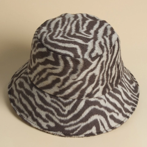 Cappello Da Pescatore Peluche Pelliccia Sintetica Motivo Zebra Inverno Caldo Moda Vintage Accessorio Per Donna