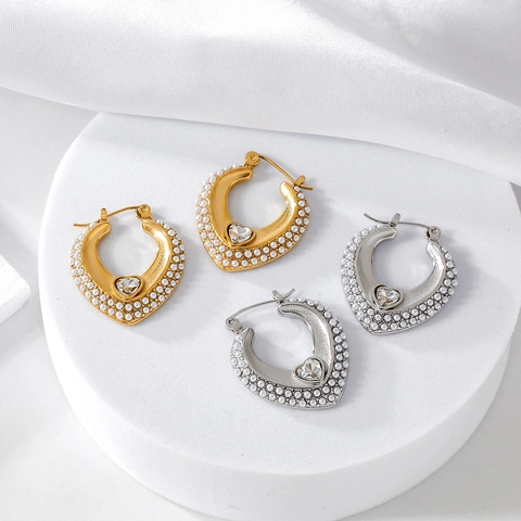 Vintage Herzförmige Edelstahl Creolen Mit Künstlichen Perlen Strass Elegante Gold Silber Creolen Für Damen Schmuck