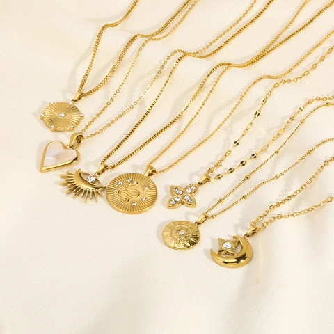 Collana Pendente In Acciaio Inossidabile Placcato Oro 18K Cuore Madreperla Serpente Malocchio Stella Gioielli Donna