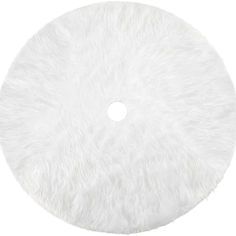 Christmas Tree Skirt White Faux Fur Soft Plush Luxury Round Xmas Holiday Tree Base Floor Decoration Ornament